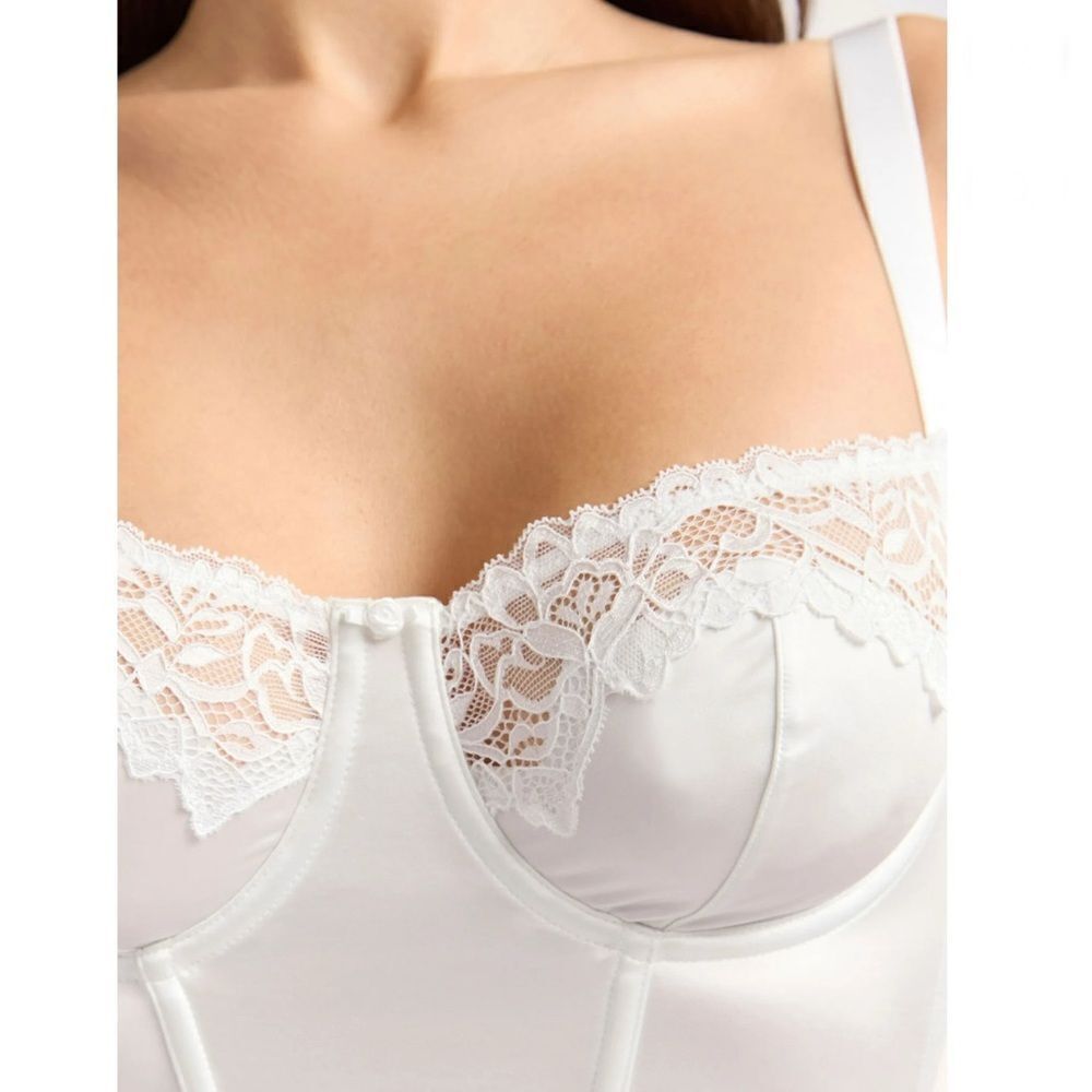 Women's Bridal Satin Bustier with Lace Trim Bra Size M - Picture 5 of 6